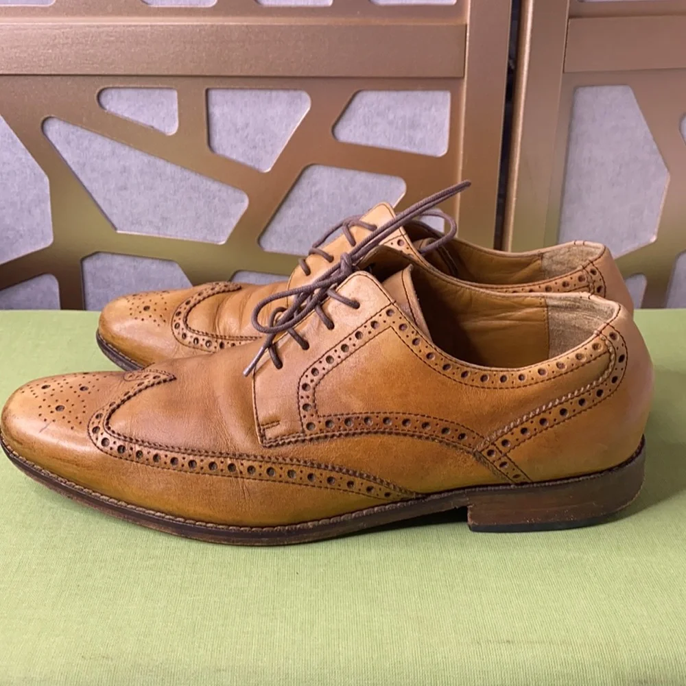 Cole Haan Men’s Leather Wingtip Oxford Dress Shoes Tan Brown Size 10.5M